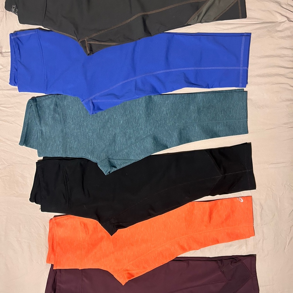 Capri ASICS Women's Leggings Pack - Blue, Teal, Black, Orange, Plum, gray